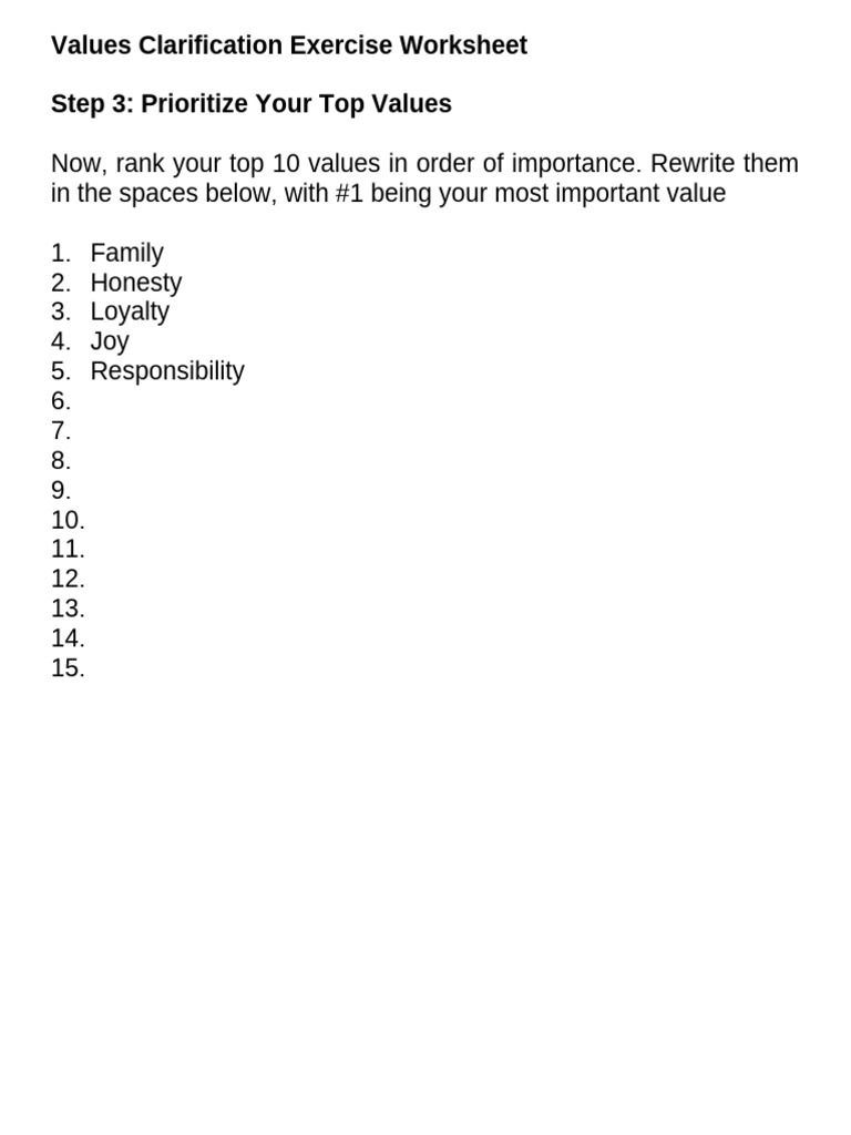 Top Values Prioritization Worksheet | PDF