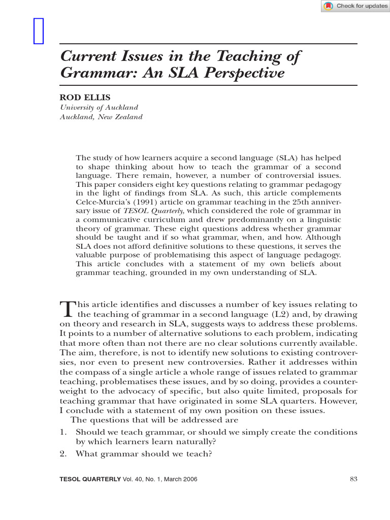 TESOL Quarterly - 2012 - ELLIS - Current Issues in The Teaching of ...