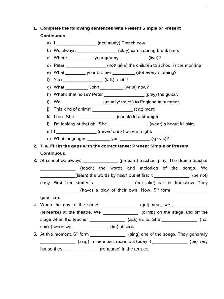 Present Simple and Continuous PDF | PDF | Linguistics