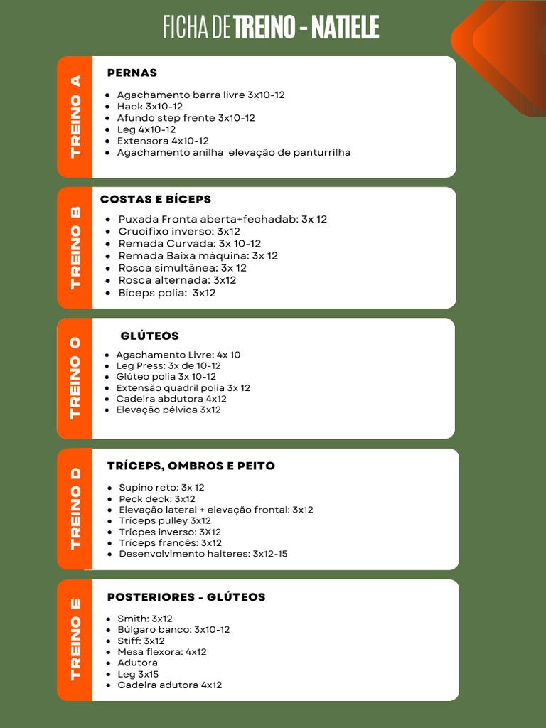 Documento A4 Ficha de Treino Musculação Academia Moderno Azul e Laranja ...