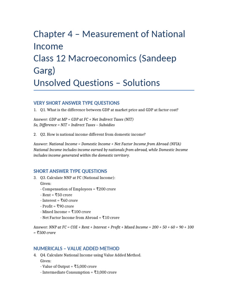 National Income Measurement Solutions | PDF