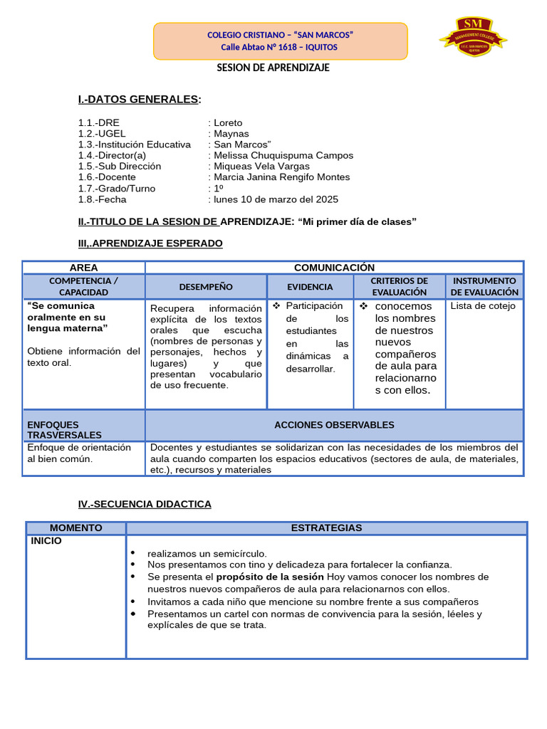 Primer Día de Clases en San Marcos | PDF | Cognición | Aprendizaje