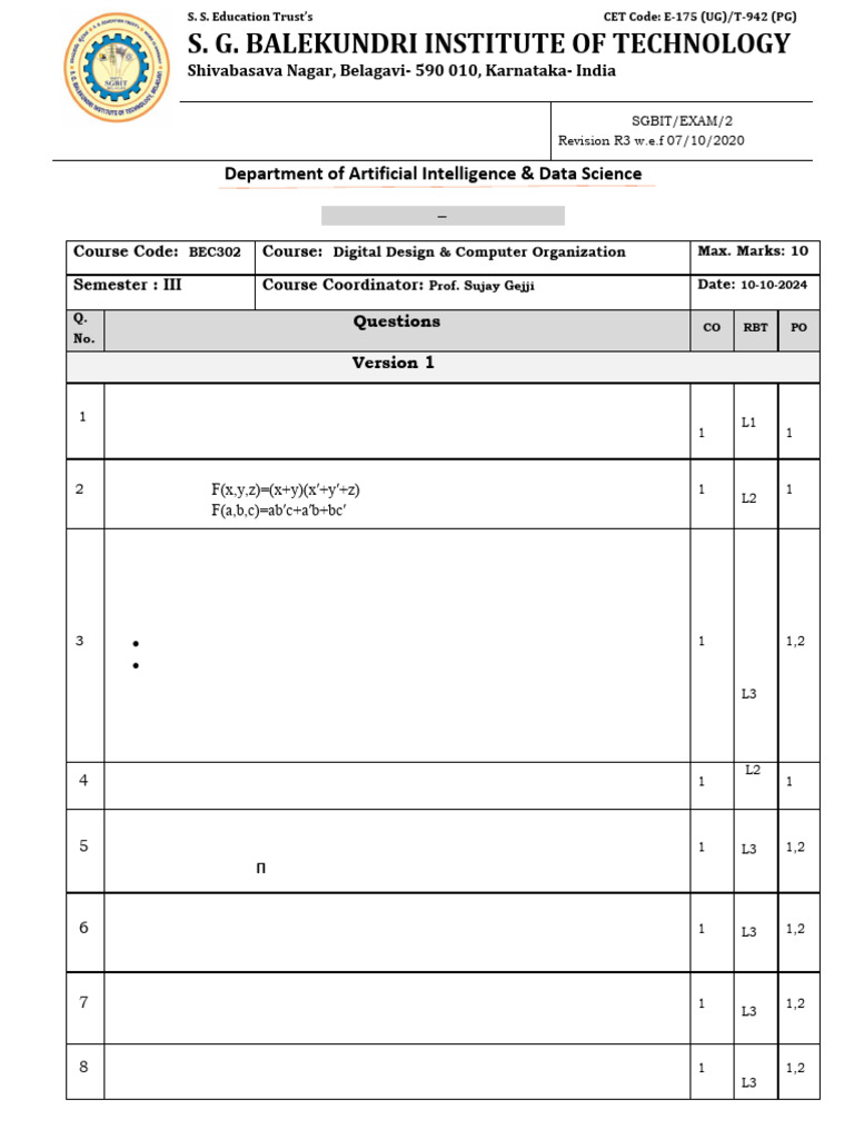 Digital Design Assignment for BEC302 | PDF | Central Processing Unit ...