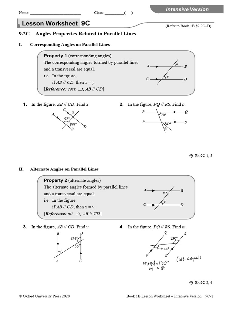 Parallel Lines and Angle Properties Worksheet | PDF | Angle | Space