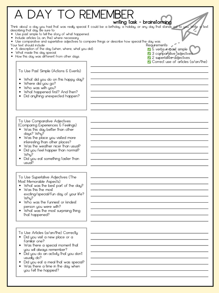 Memorable Day Writing Guide | PDF | Adjective | Linguistic Typology