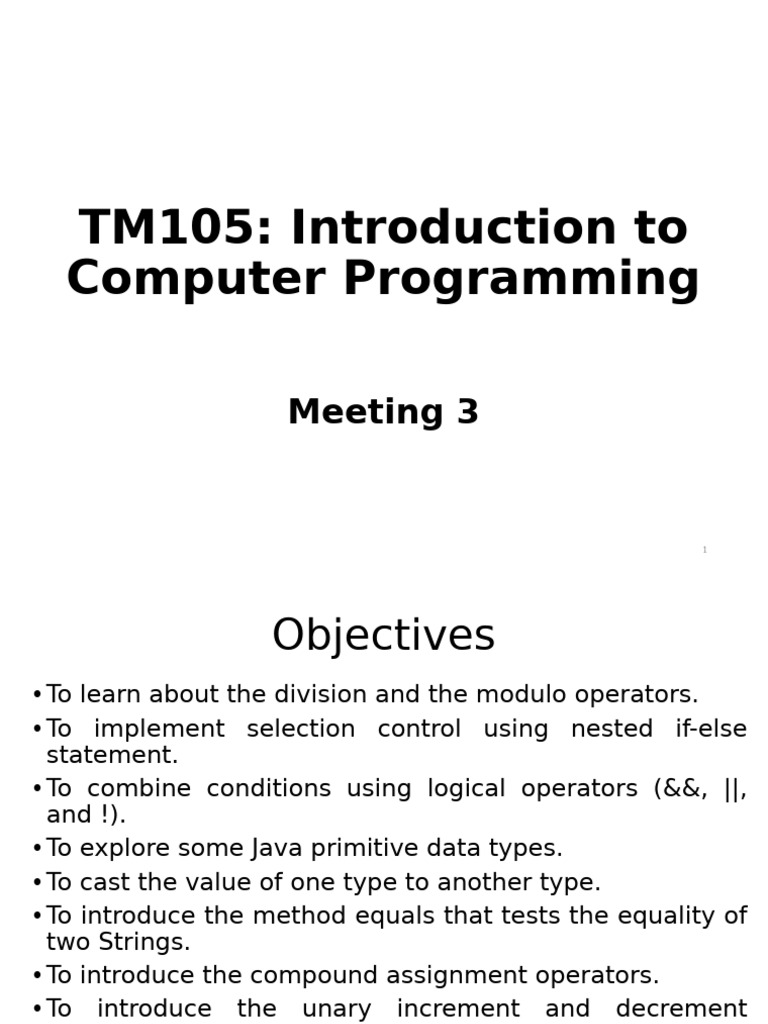 Java Programming Basics: Operators & Control | PDF | Integer (Computer ...
