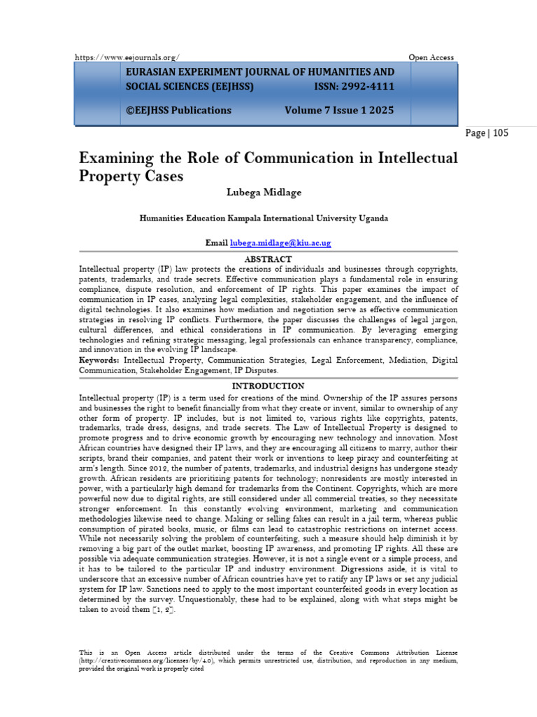 Examining The Role of Communication in Intellectual Property Cases (WWW ...