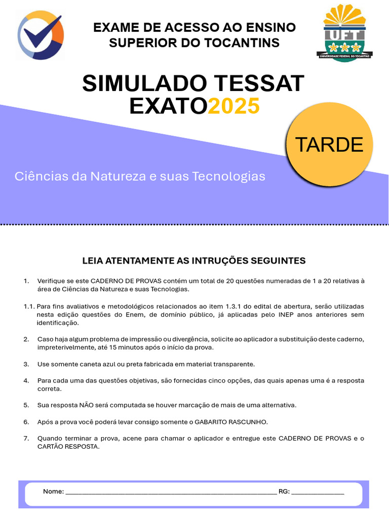 Simulado Exato 2025: Ciências da Natureza | PDF | Bile | Nutrientes