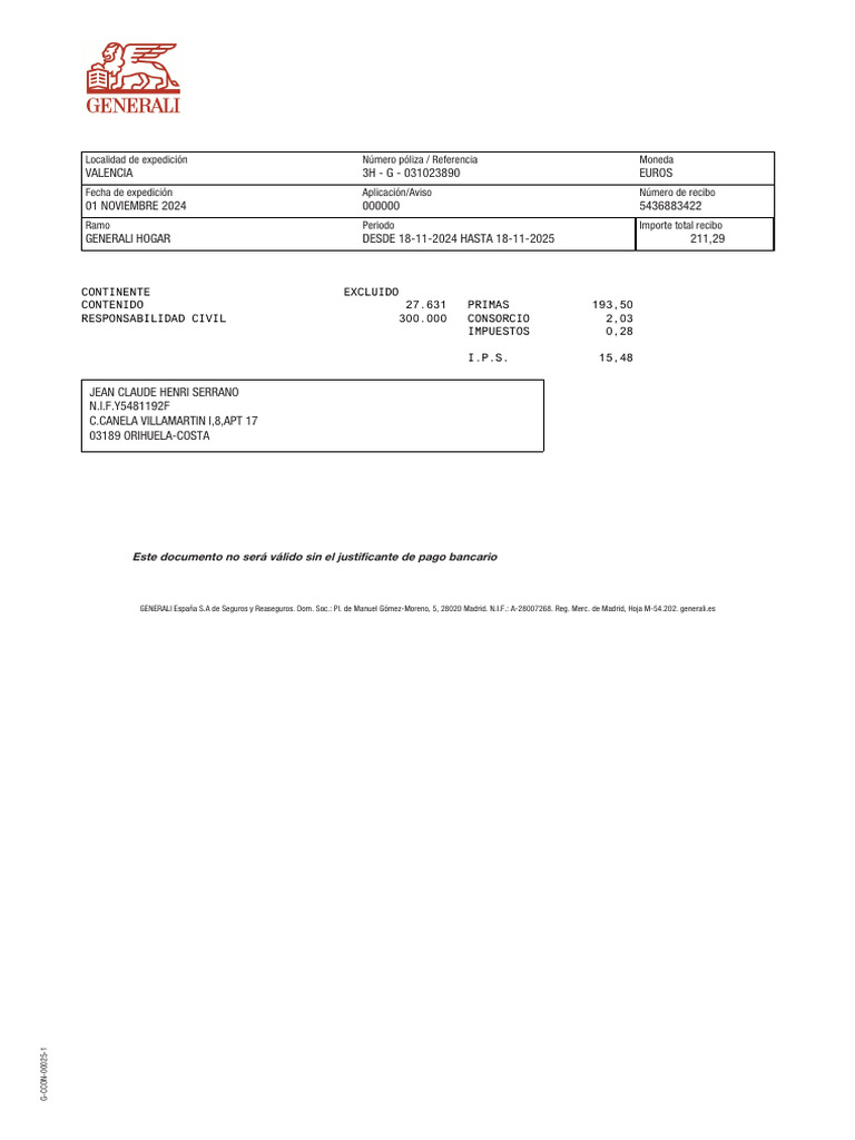 Facture Assurance de Lappartement | PDF | Seguro | Riesgo financiero