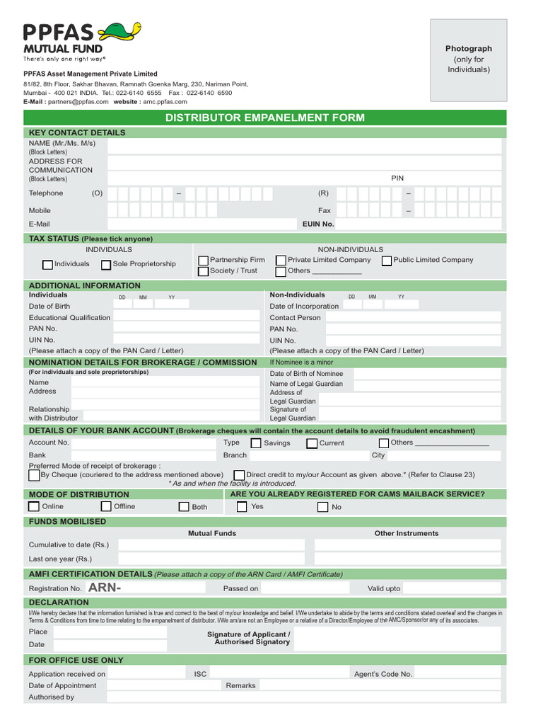 PPFAS Distributor Empanelment Form | PDF | Indemnity | Cheque