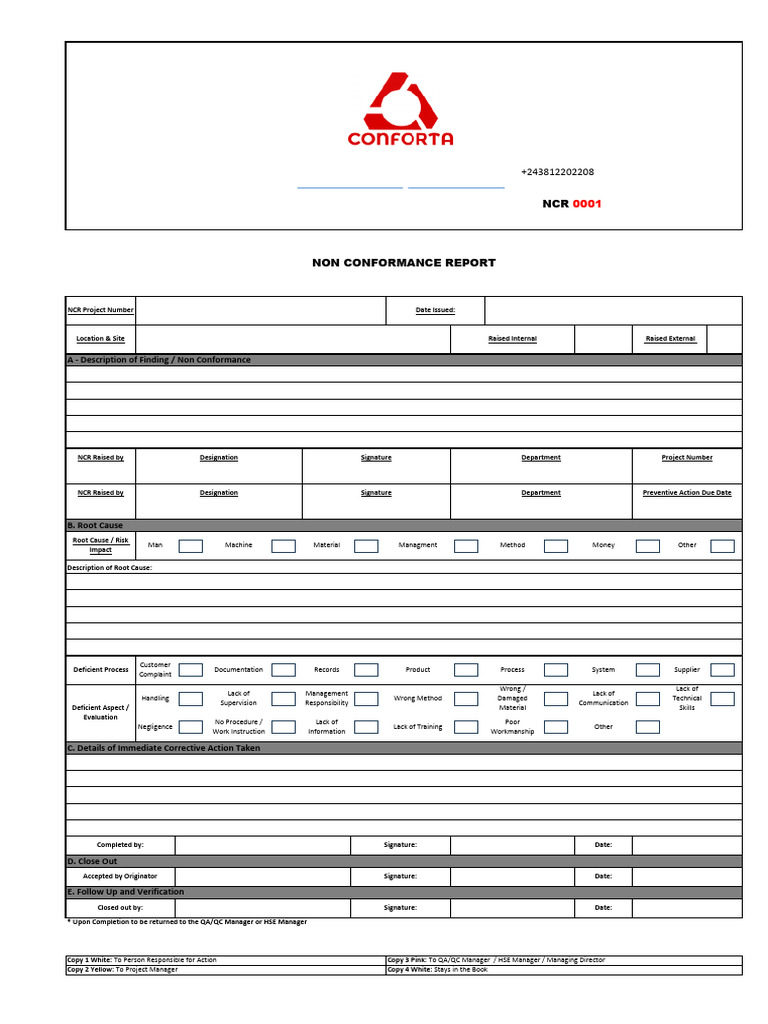 Non-Conformance Report Format | PDF