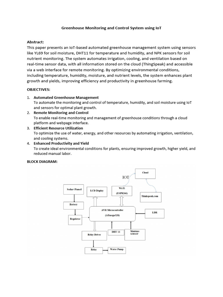 Greenhouse Monitoring and Control System using IoT | PDF