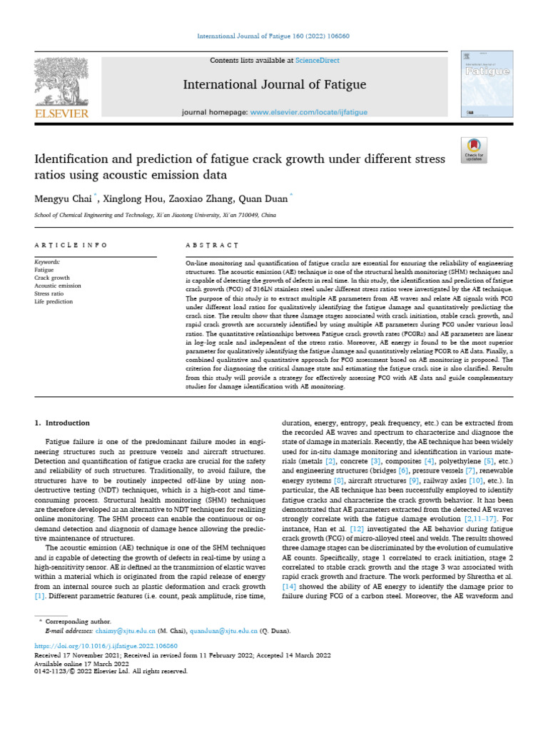 Fatigue Crack Growth Prediction via AE Data | PDF | Fatigue (Material ...