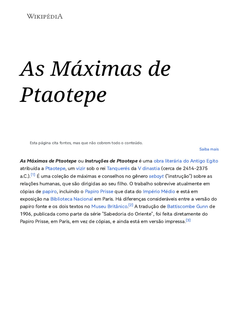 As Máximas de Ptaotepe | PDF