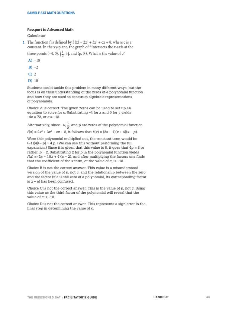 SAT Math Sample Questions Guide | PDF | Trigonometric Functions ...