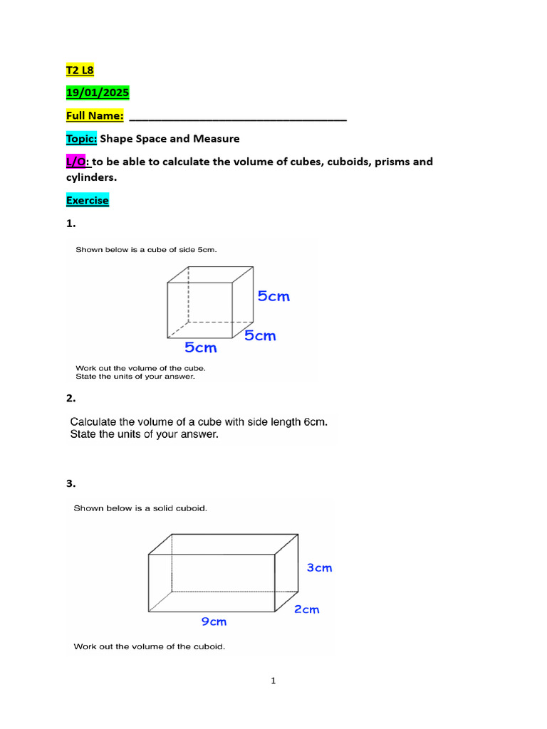 Volume Calculation Exercises | PDF