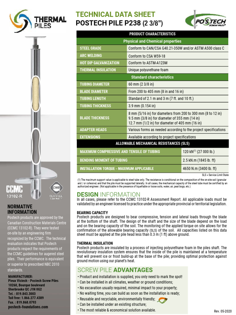 Postech Pile P238 Technical Data Sheet | PDF | Deep Foundation | Materials