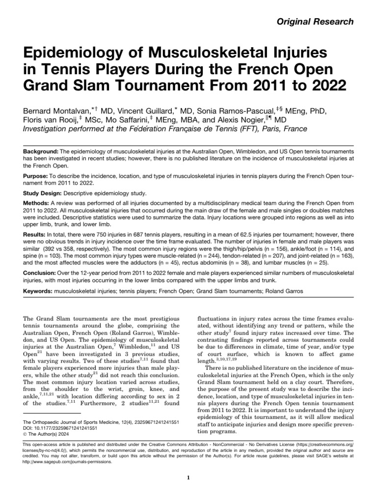 Epidemiology of Musculoskeletal Injuries in Tennis Players During The ...