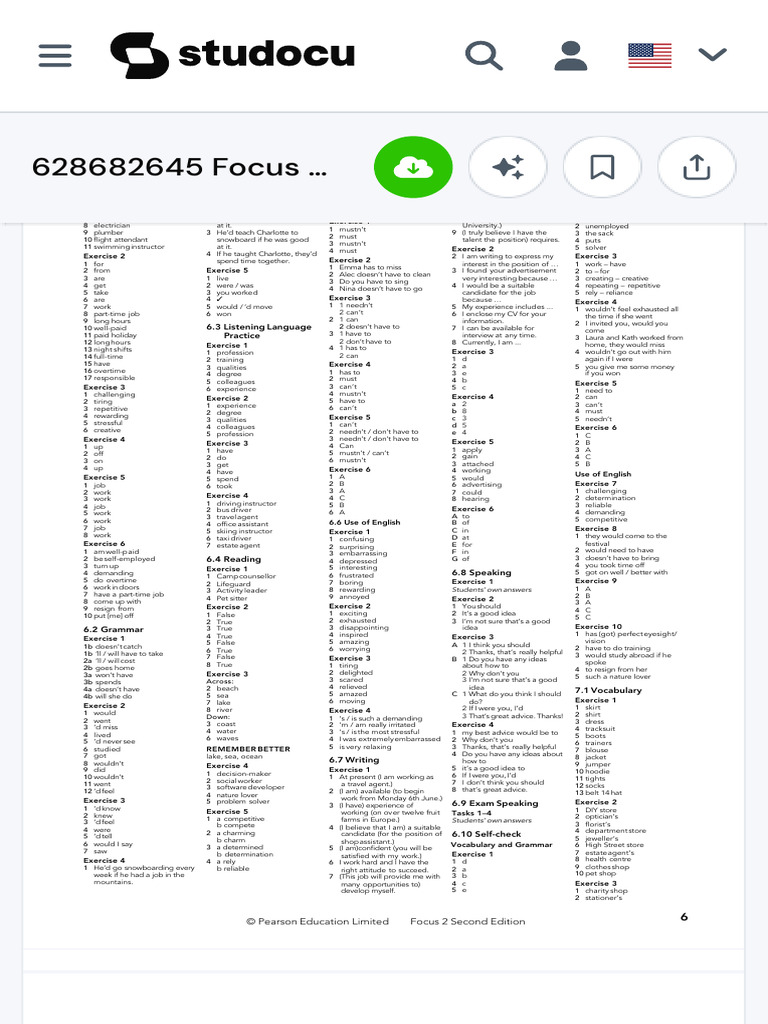 Focus 2 Workbook Answer Key | PDF