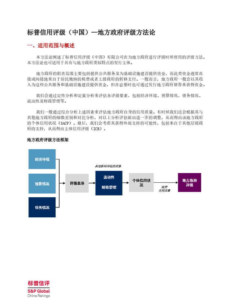 标普信用评级（中国）- 地方政府评级方法论| PDF