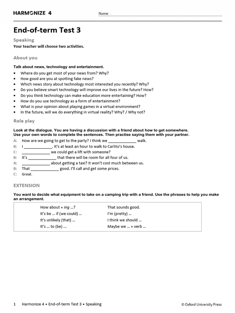 Harmonize 4 Speaking Test Guide | PDF