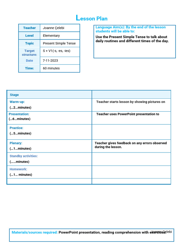 Present Simple Tense - Daily Routines Lesson Plan | PDF