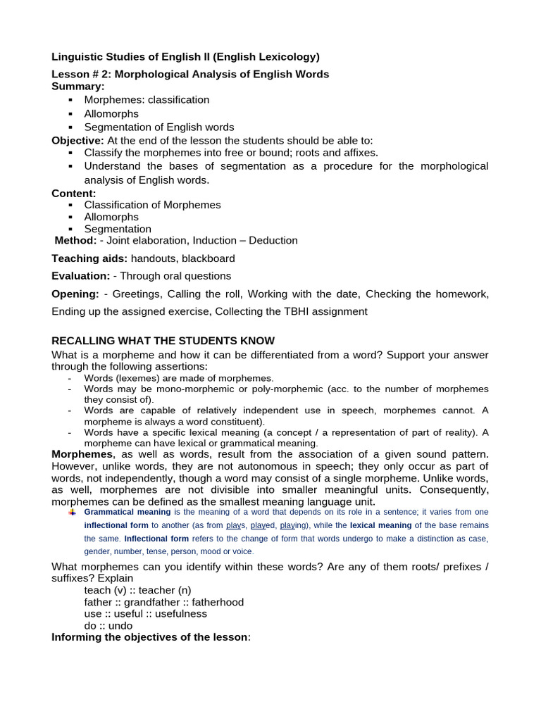 Morphological Analysis of English Words | PDF | Word | Morphology ...