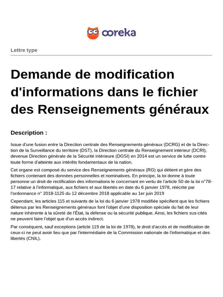 Demande de modification d'informations | PDF