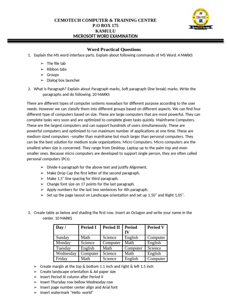 word-practical-questions-for-exercises-it | PDF | Microsoft Word ...
