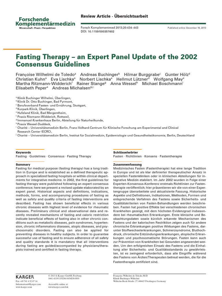 Fasting Therapy An Expert Panel Update o | PDF | Dieting | Fasting