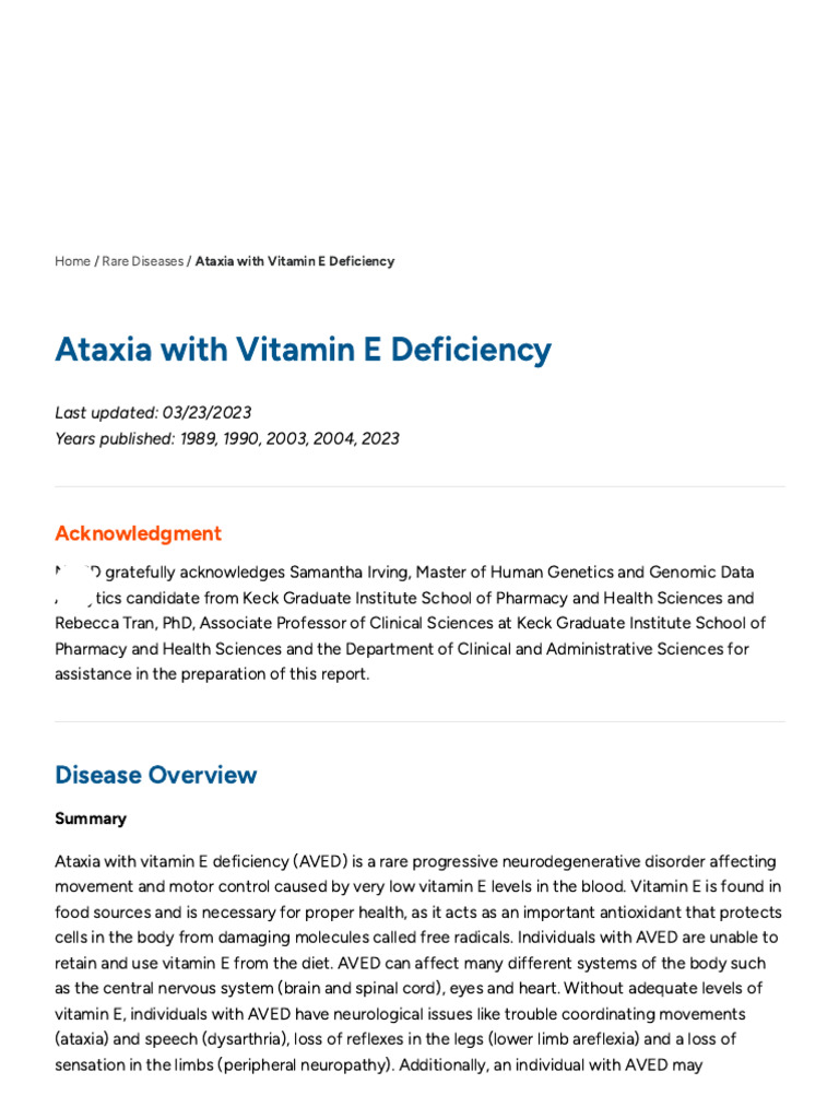 Ataxia with Vitamin E Deficiency Overview | PDF | Human Diseases And ...