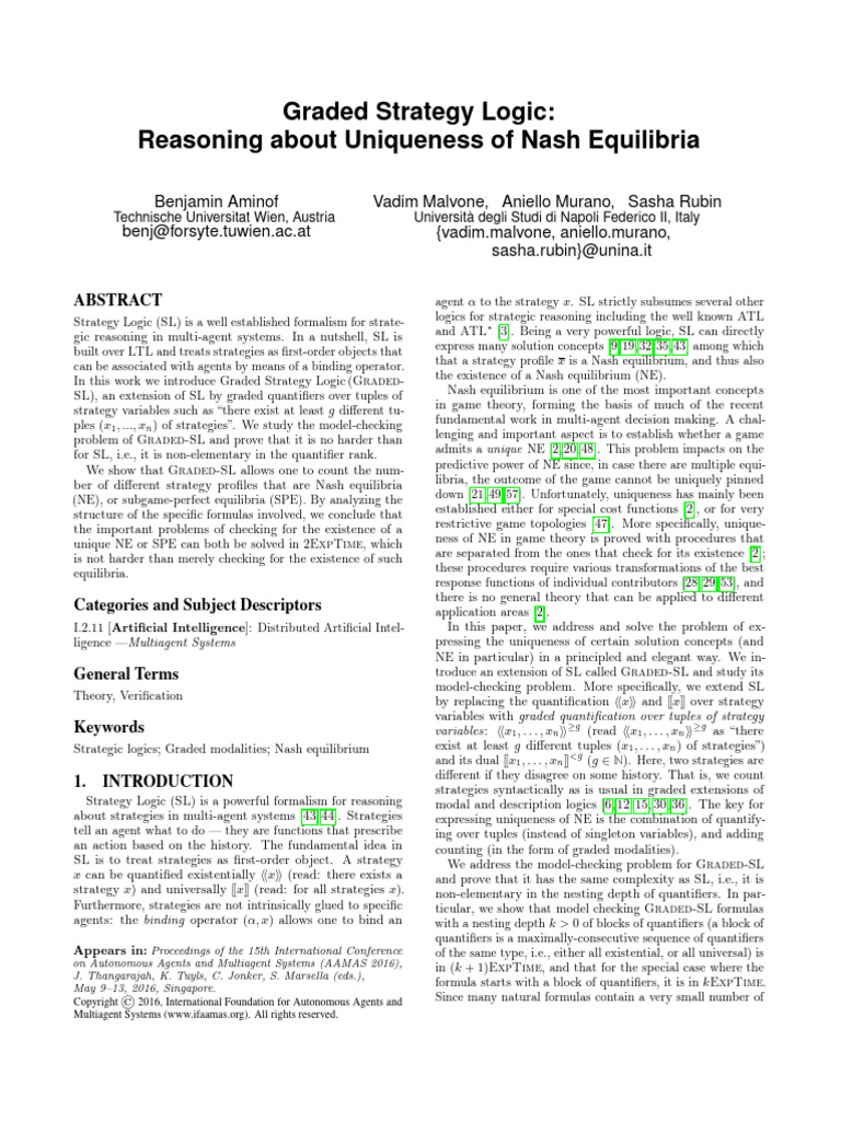 Graded Strategy Logic for Nash Equilibria | PDF | Automata Theory ...