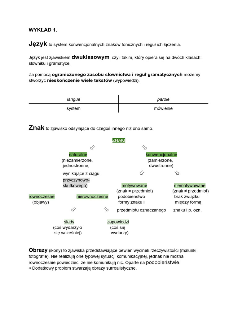 Język, Rodzaje Znaków Językowych | PDF