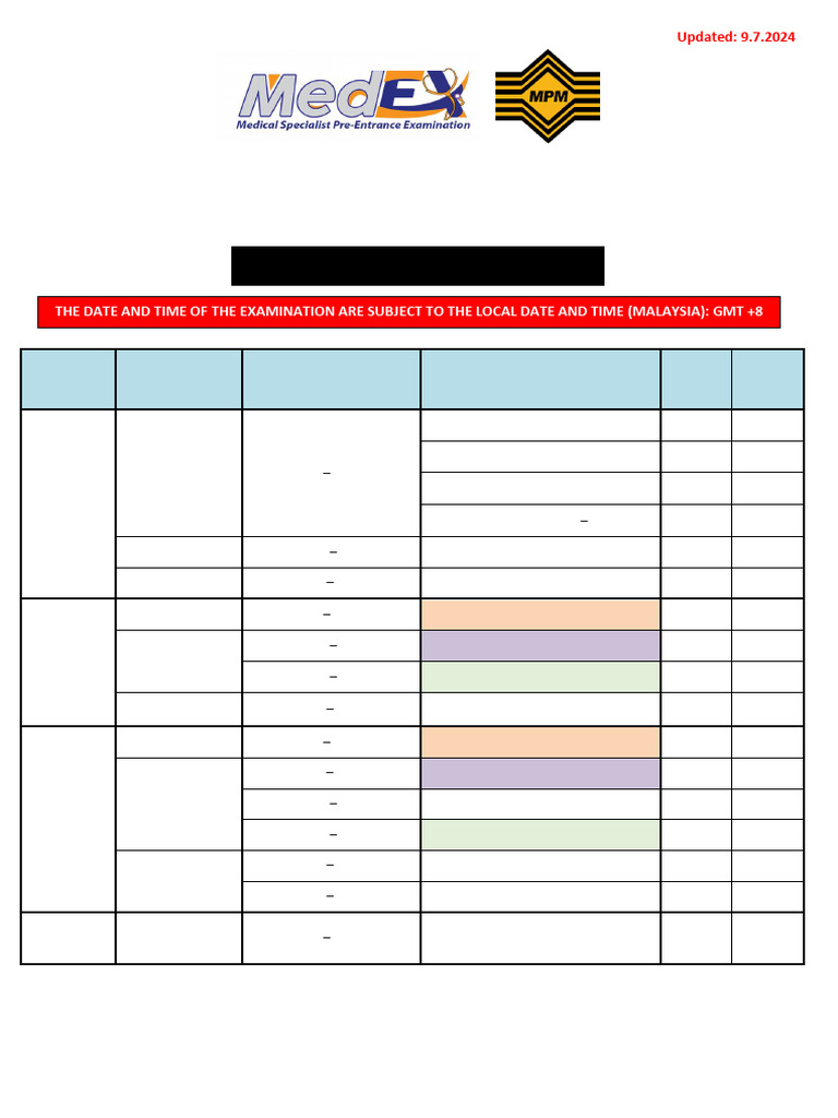 MedEx 2024 Examination Timetable | PDF | Medicine | Health Sciences