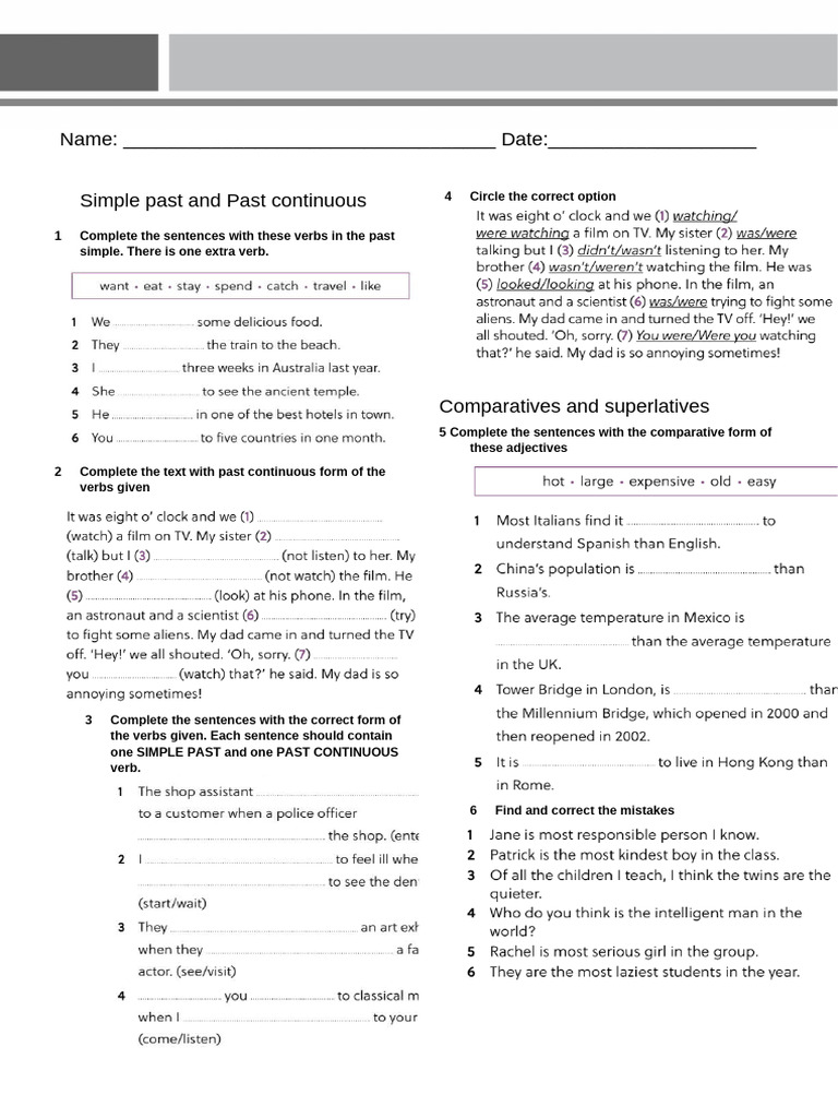 Past Tense and Comparatives Practice | PDF