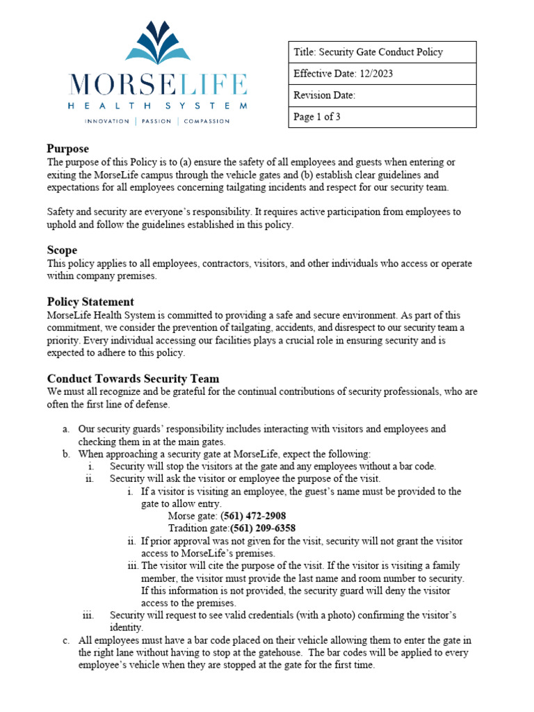 Security Gate Conduct Guidelines | PDF | Access Control | Security Guard