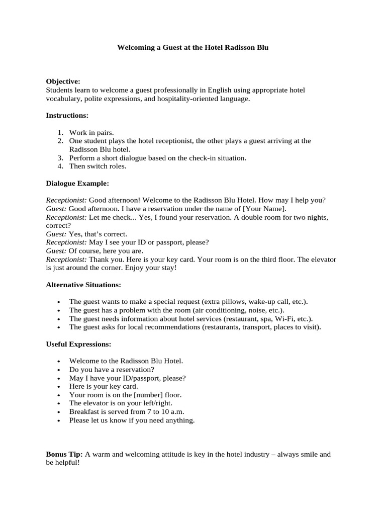 Professional Guest Welcome Roleplay | PDF