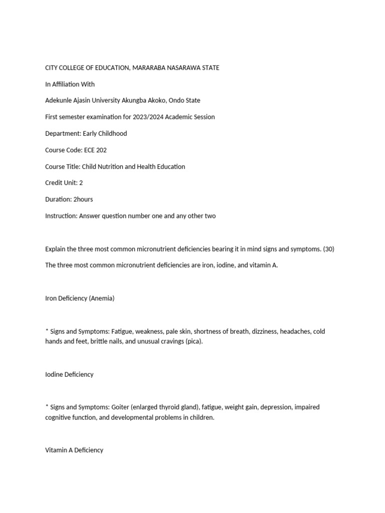 ECE 202: Child Nutrition Exam Guide | PDF