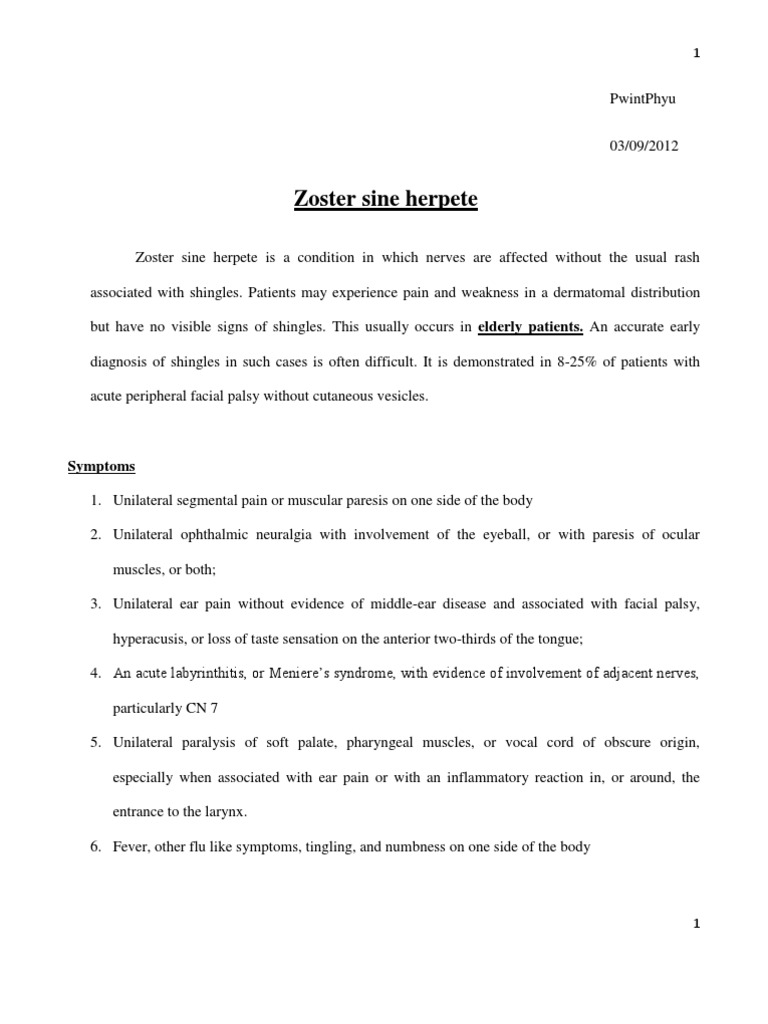 Zoster Sine Herpete Clinical Medicine Diseases And Disorders