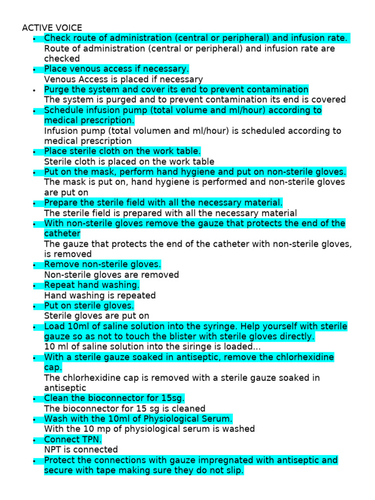 TPN Administration Procedure Steps | PDF | Intravenous Therapy | Hand ...