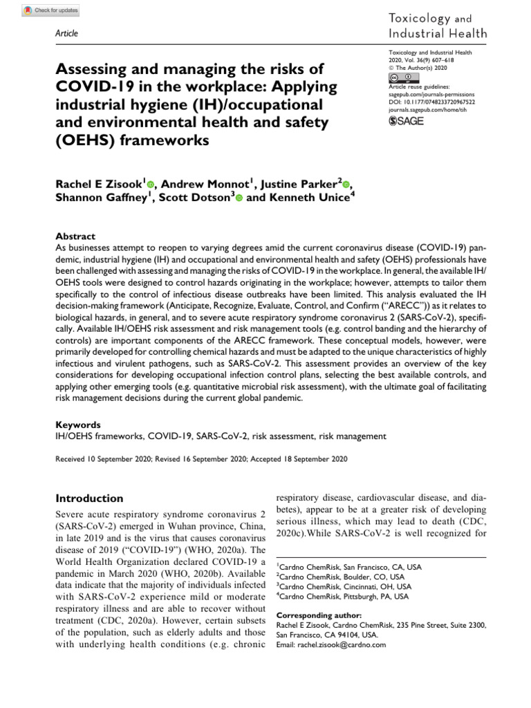 Zisook Et Al 2020 Assessing and Managing The Risks of Covid 19 in The ...