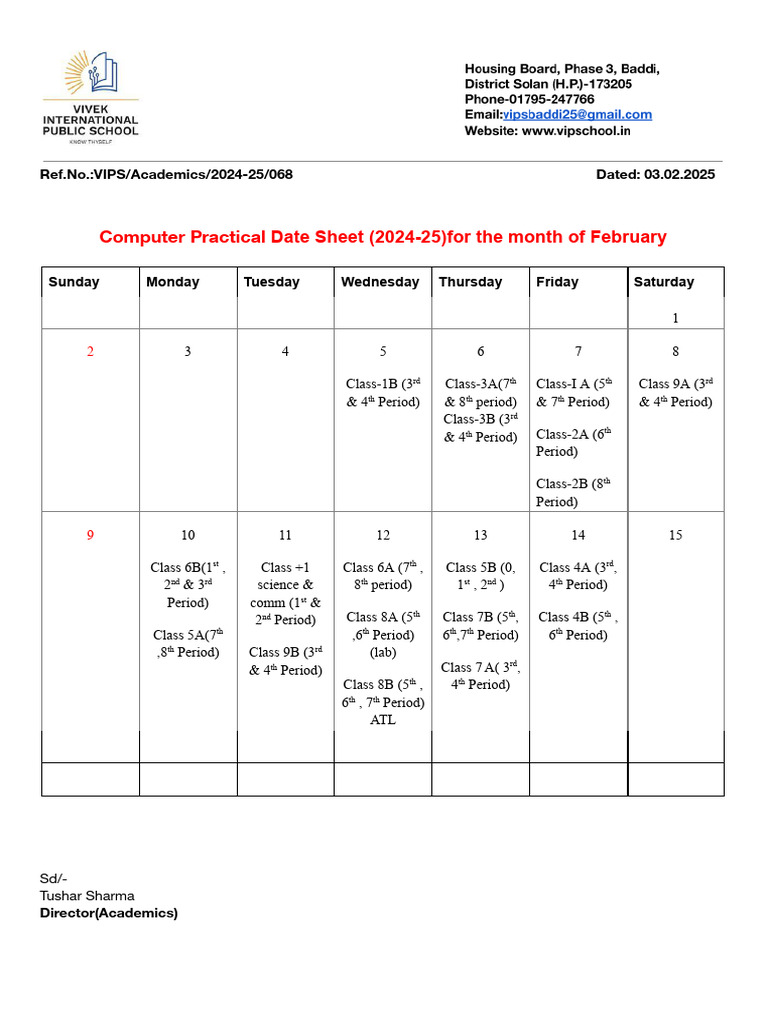 Computer Practical Date Sheet 2025 | PDF
