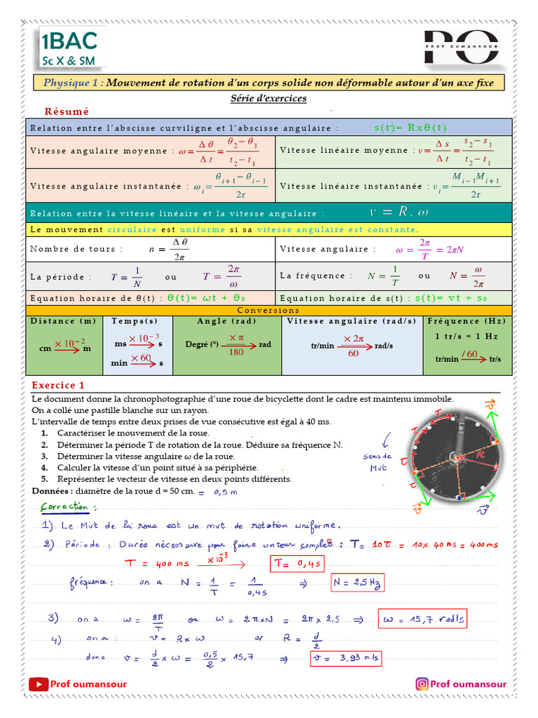 Mouvement de rotation : exercices et concepts | PDF | Mouvement de ...