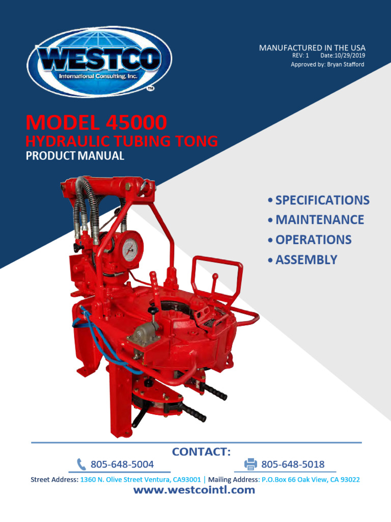 Westco 45000 Hydraulic Tubing Tong | PDF | Pump | Valve