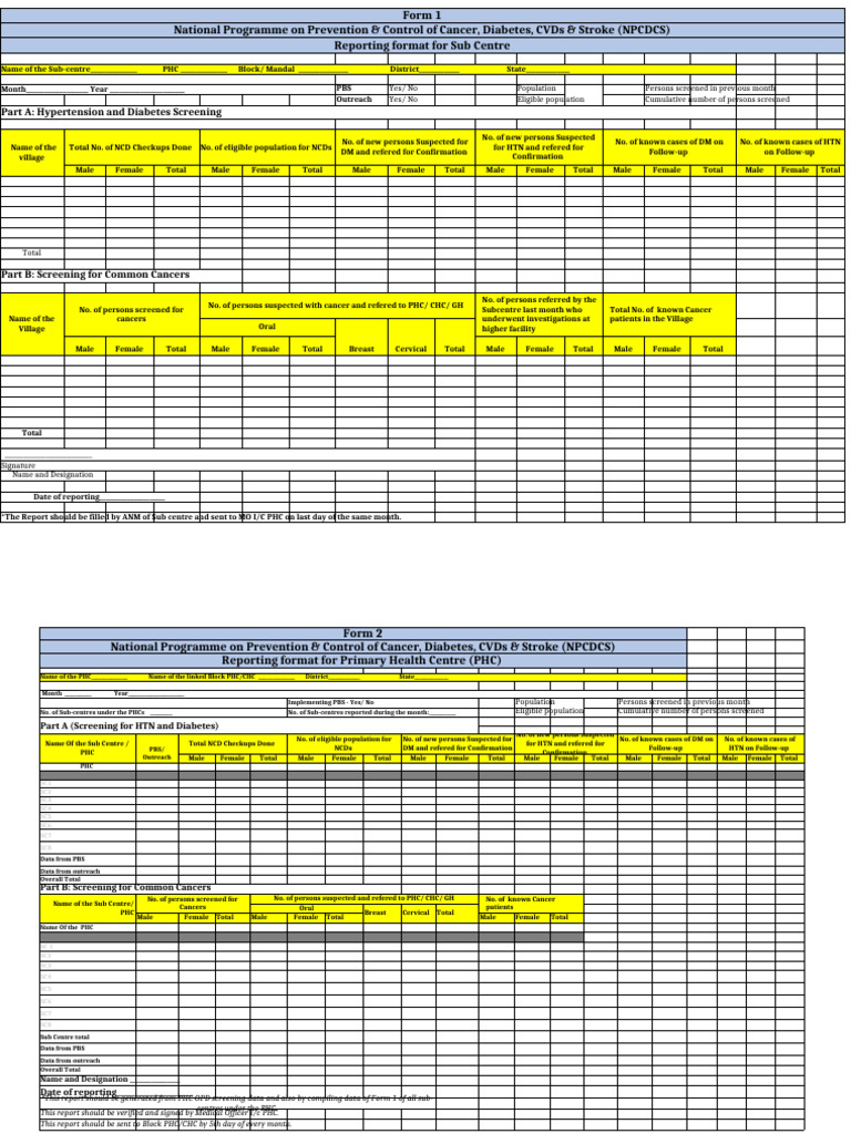 NCD Reporting Format for Health Centers | PDF | Non Communicable ...