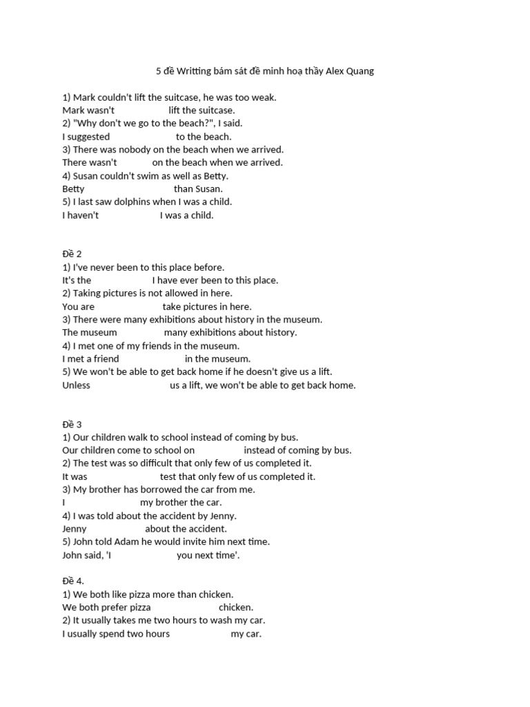 Writing Exercises by Alex Quang | PDF