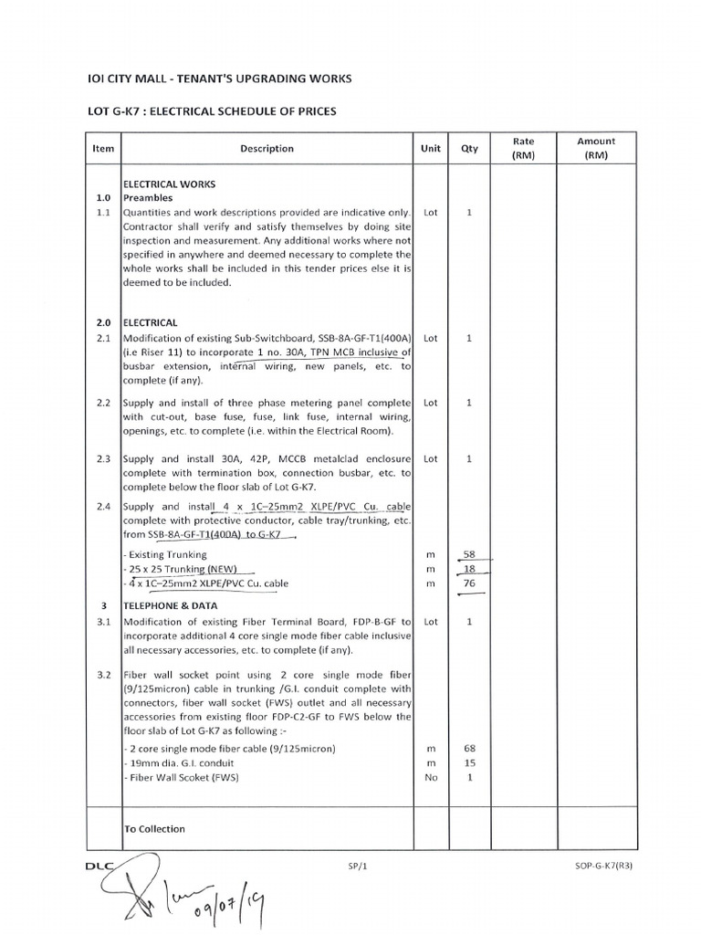 3 Phase Electrical Scope of Works - G-K7 | PDF