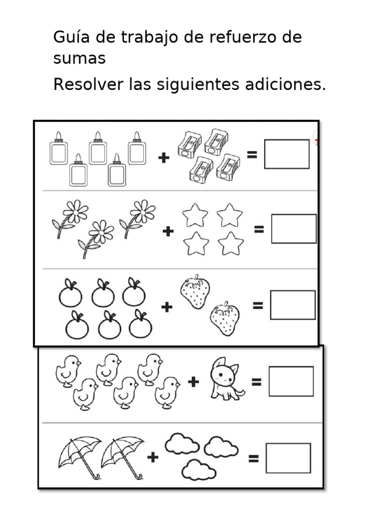 Guía de refuerzo en sumas básicas | PDF