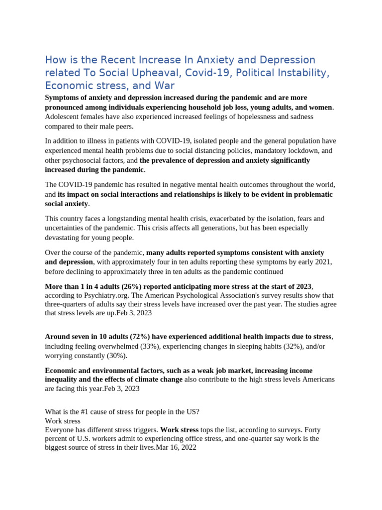 Impact of COVID-19 on Mental Health | PDF | Anxiety | Mental Health