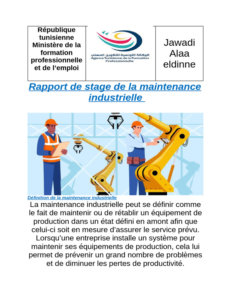 Rapport de stage en maintenance industrielle | PDF